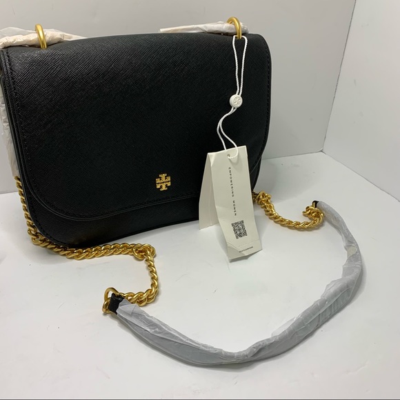 Tory Burch Handbags - Authentic New Tory Burch Emerson Flap Adjustable Shoulder Bag Black